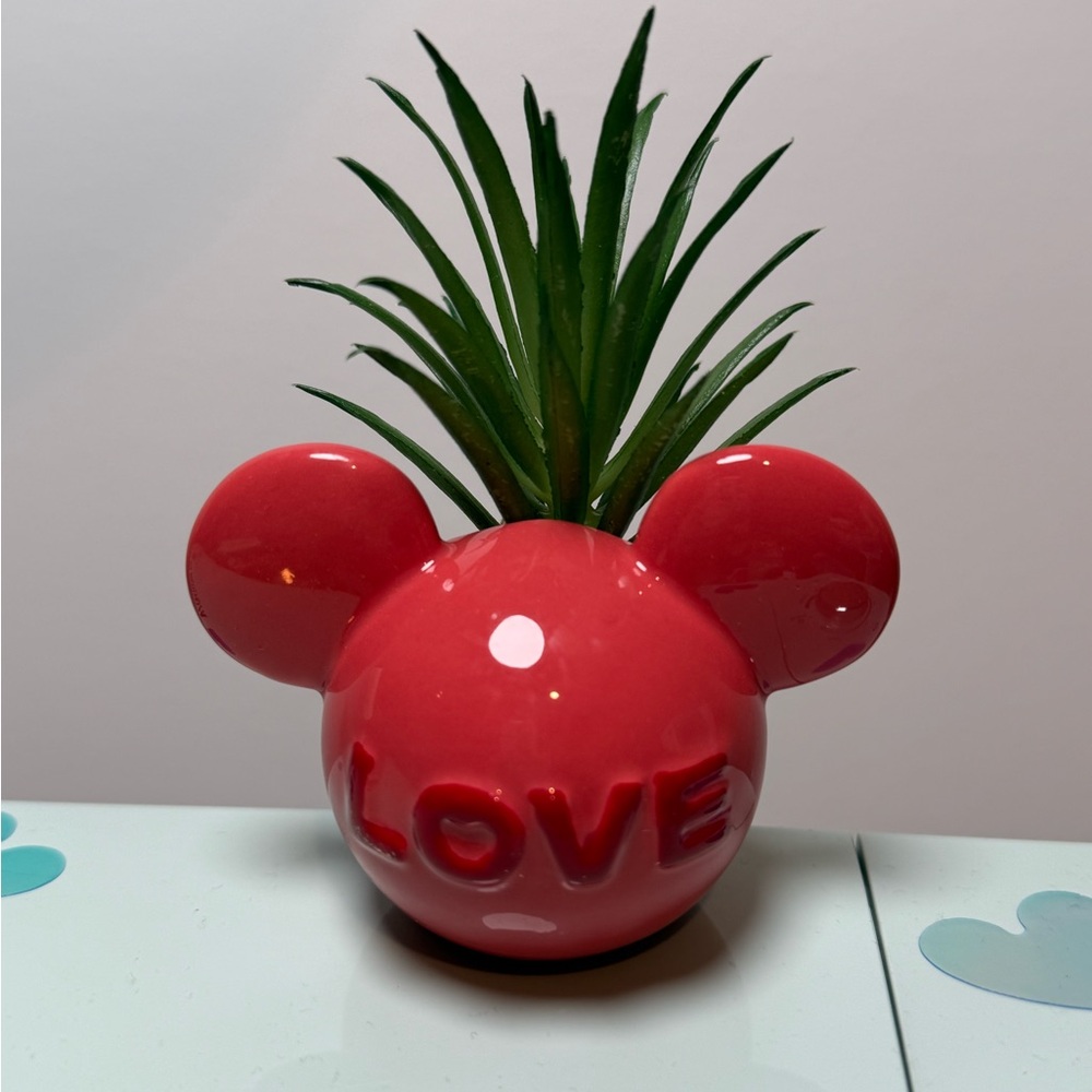 Disney Red Mickey-Style LOVE Ceramic Planter